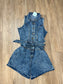 belted denim romper front