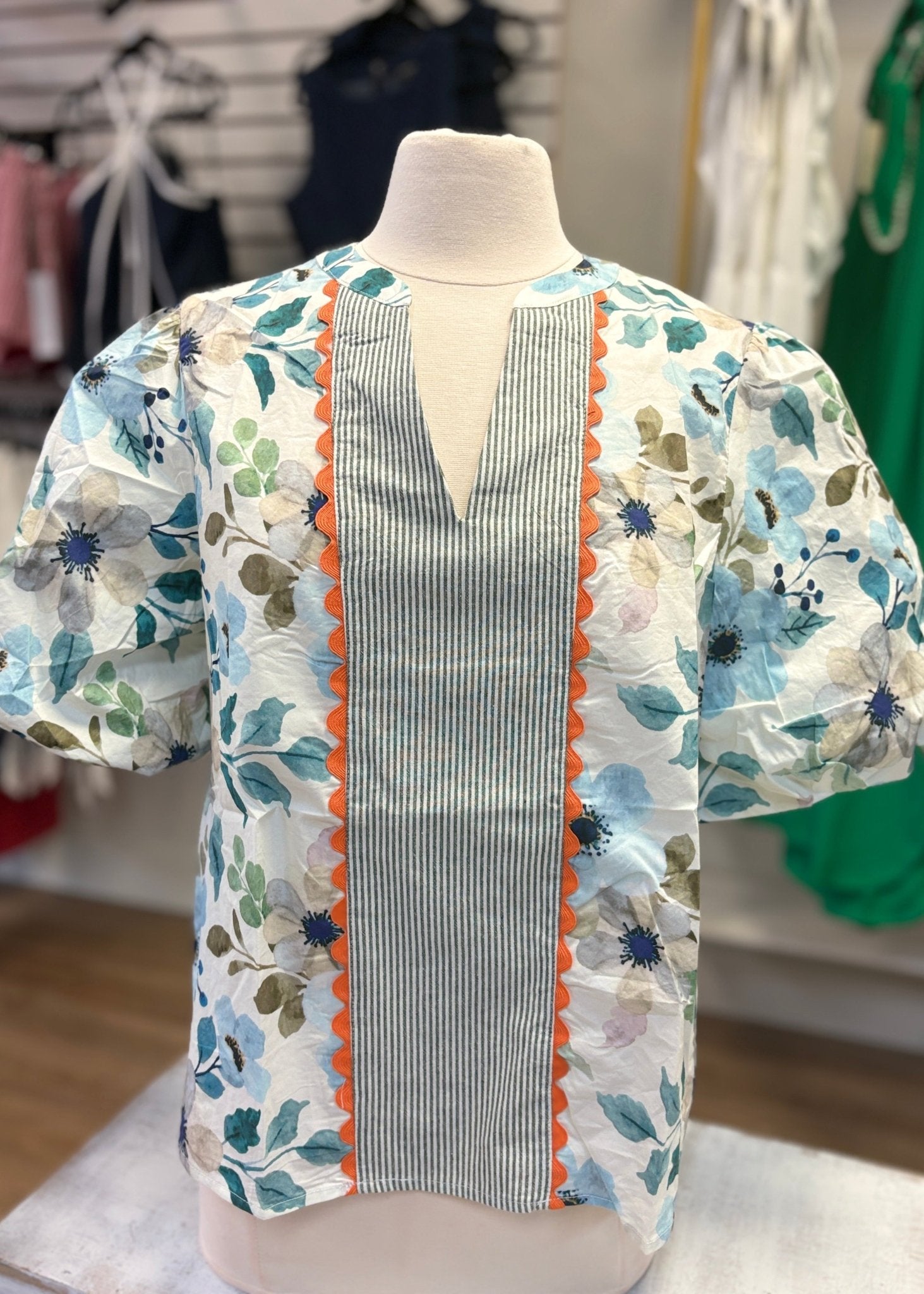 Blue Blossom Scallop Trim Floral Top - ElleBoutiqueZachary
