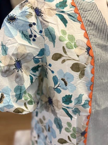 Blue Blossom Scallop Trim Floral Top - ElleBoutiqueZachary