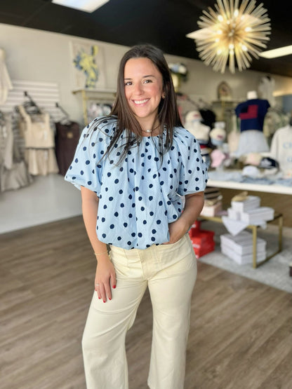 Blue Skies Polka Dot Bubble Blouse - ElleBoutiqueZachary