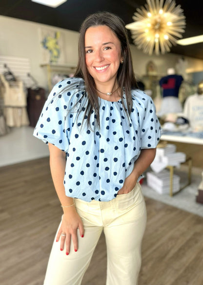 Blue Skies Polka Dot Bubble Blouse - ElleBoutiqueZachary