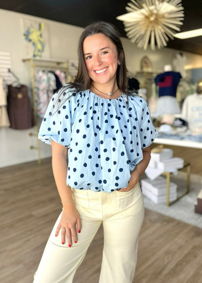 Blue Skies Polka Dot Bubble Blouse - ElleBoutiqueZachary