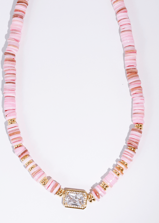 Blush Candy Gemstone Necklace with Crystal Pendant - ElleBoutiqueZachary