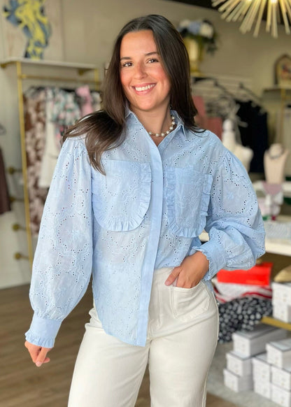 Carolina Charm Eyelet Button Down Top - ElleBoutiqueZachary