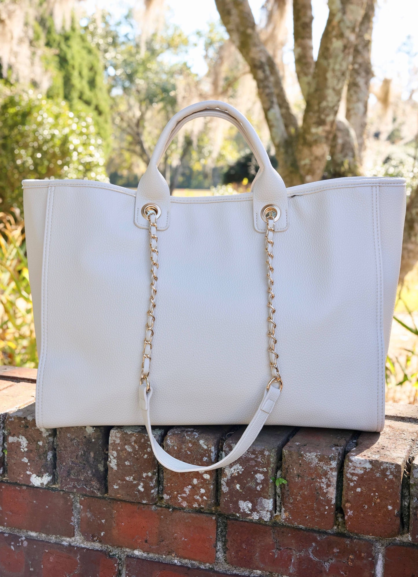 caroline hill cream tote bag side