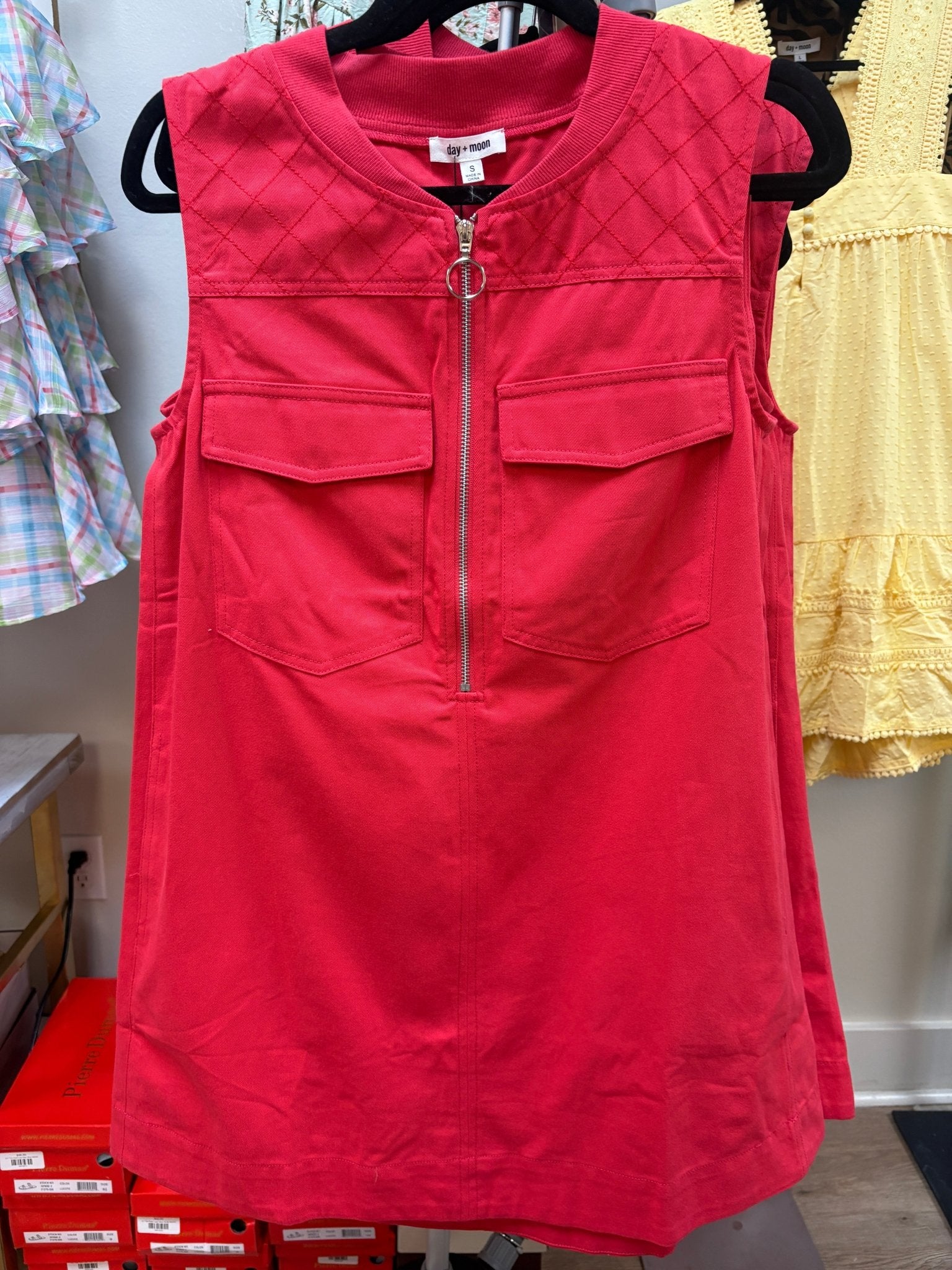 Cherry Red Half Zip Denim Dress - ElleBoutiqueZachary