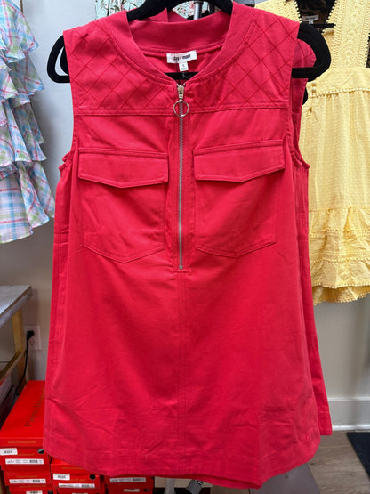 Cherry Red Half Zip Denim Dress - ElleBoutiqueZachary