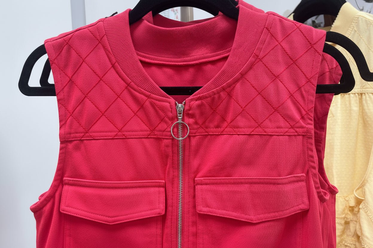 Cherry Red Half Zip Denim Dress - ElleBoutiqueZachary