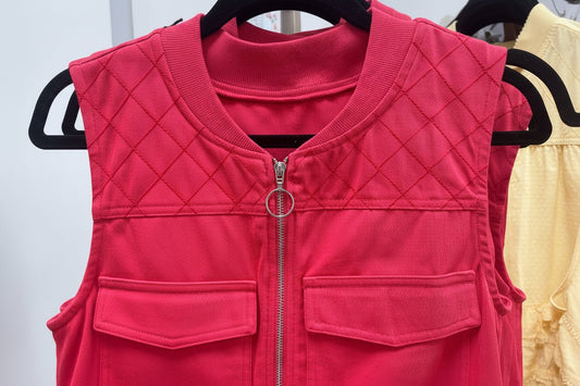 Cherry Red Half Zip Denim Dress - ElleBoutiqueZachary