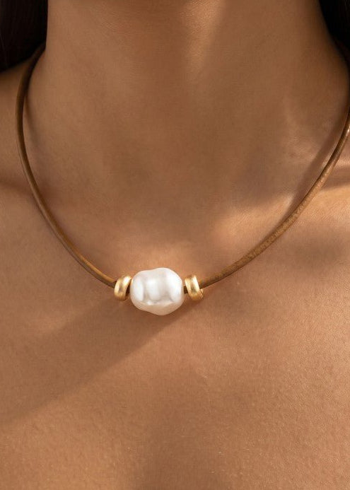 Coastal Pearl Leather Cord Necklace - ElleBoutiqueZachary