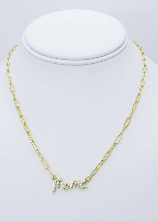 Dainty Gold “Mama” Chain Necklace - ElleBoutiqueZachary