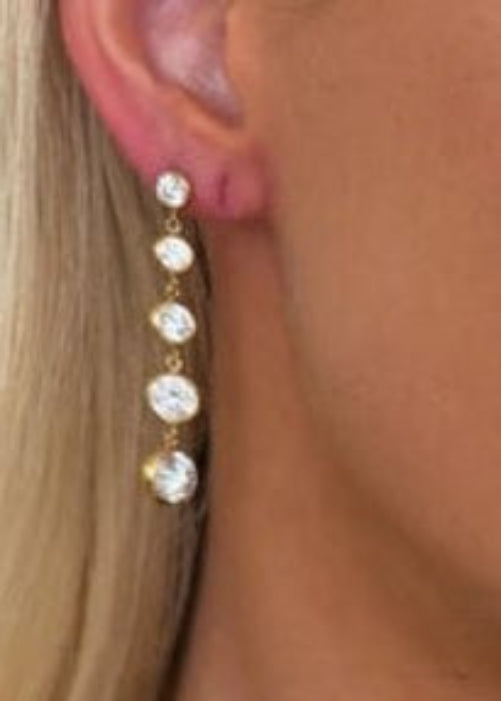 Diamond Tiered Drop Earrings - Gold - ElleBoutiqueZachary