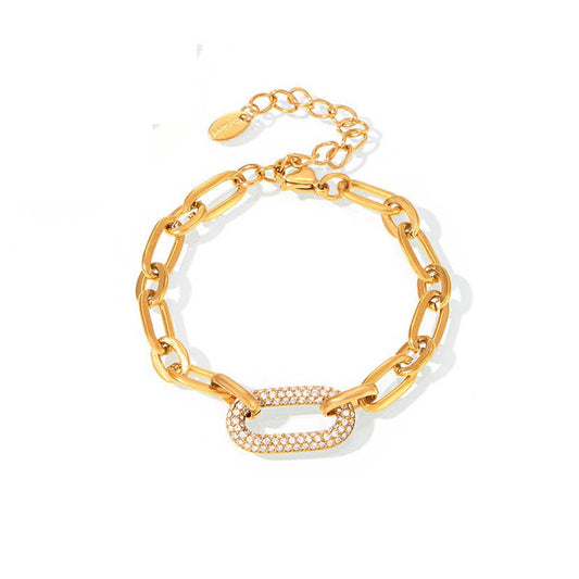 CZ Pave Oval Paper Clip Bracelet: Bracelet