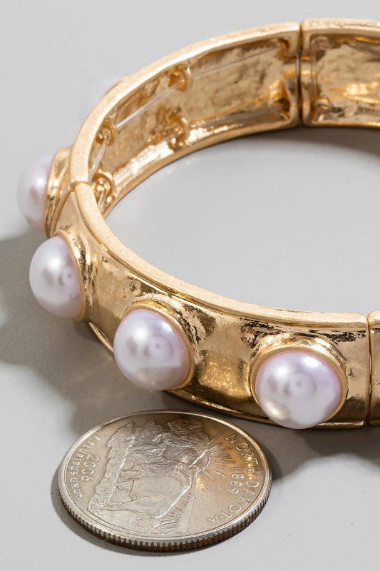 Pearl Studded Elastic Metallic Bracelet