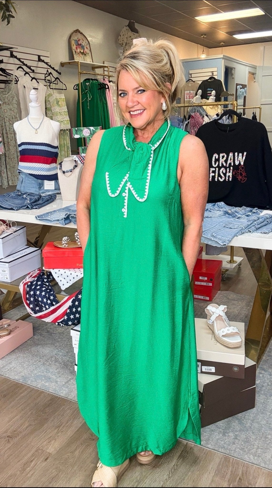 Emerald Coast Tie Neck Maxi Dress - ElleBoutiqueZachary