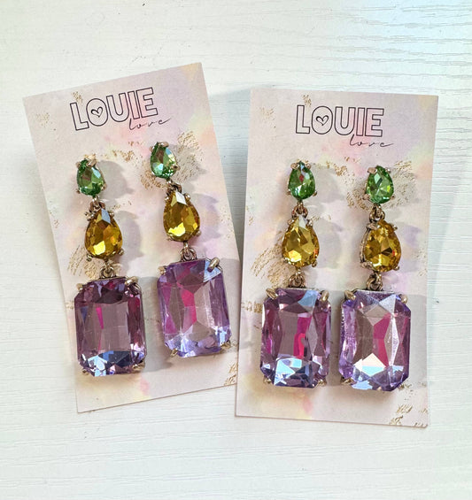 Mardi Gras Tiered Gem Earrings