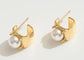 Pearl Accent Huggie Earrings: Gold