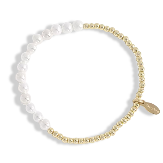 Half 3mm Gold 5mm Pearl Gold Filled Beaded Bracelets