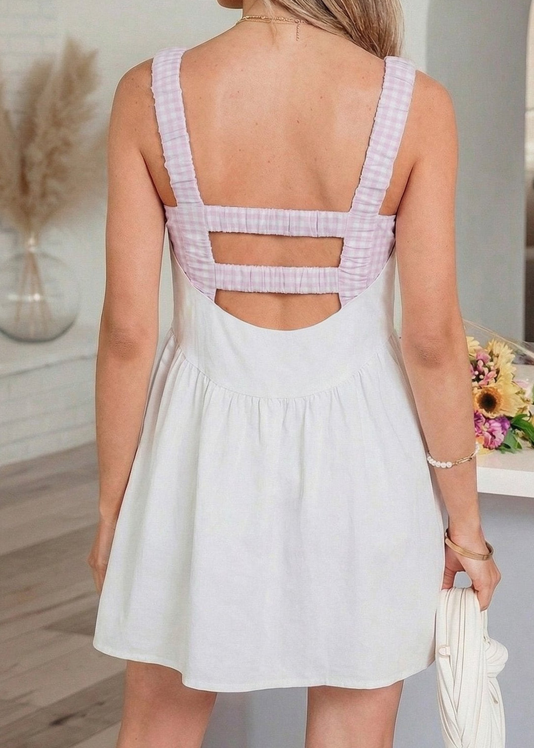 Gingham Contrast Patchwork Loose Mini Dress - ElleBoutiqueZachary