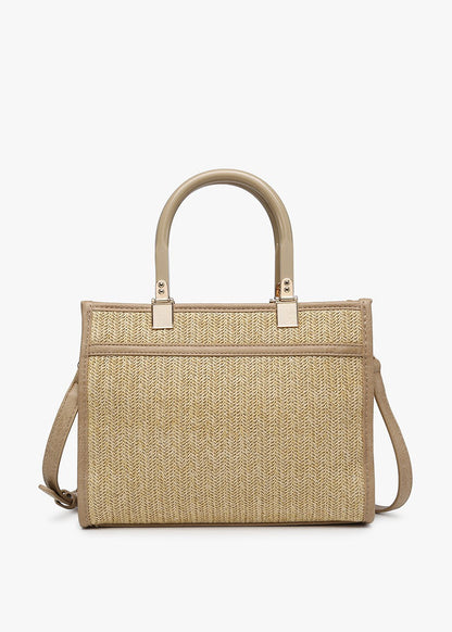 Natural Woven Straw Satchel Crossbody Handbag