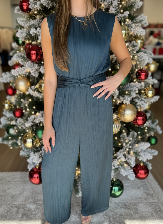 Colette Jumpsuit - Teal Pleated