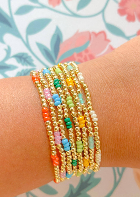 Jenna Bracelet: Pearl White & Gold Beaded / M - 7" - ElleBoutiqueZachary
