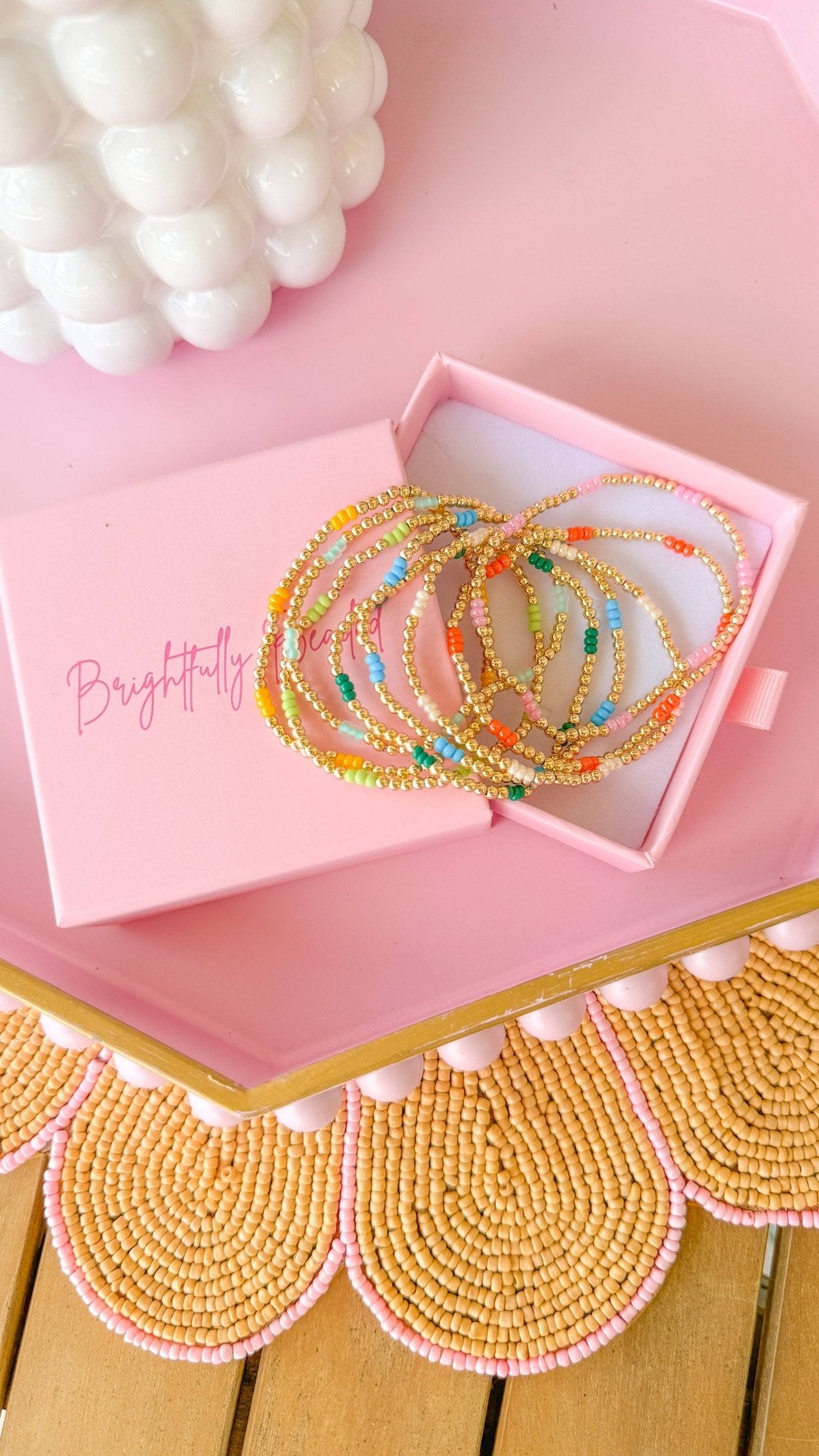 Jenna Bracelet: Pearl White & Gold Beaded / M - 7" - ElleBoutiqueZachary
