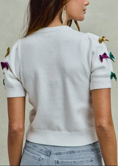 Mardi Gras Bow Puff Sleeve Top - ElleBoutiqueZachary
