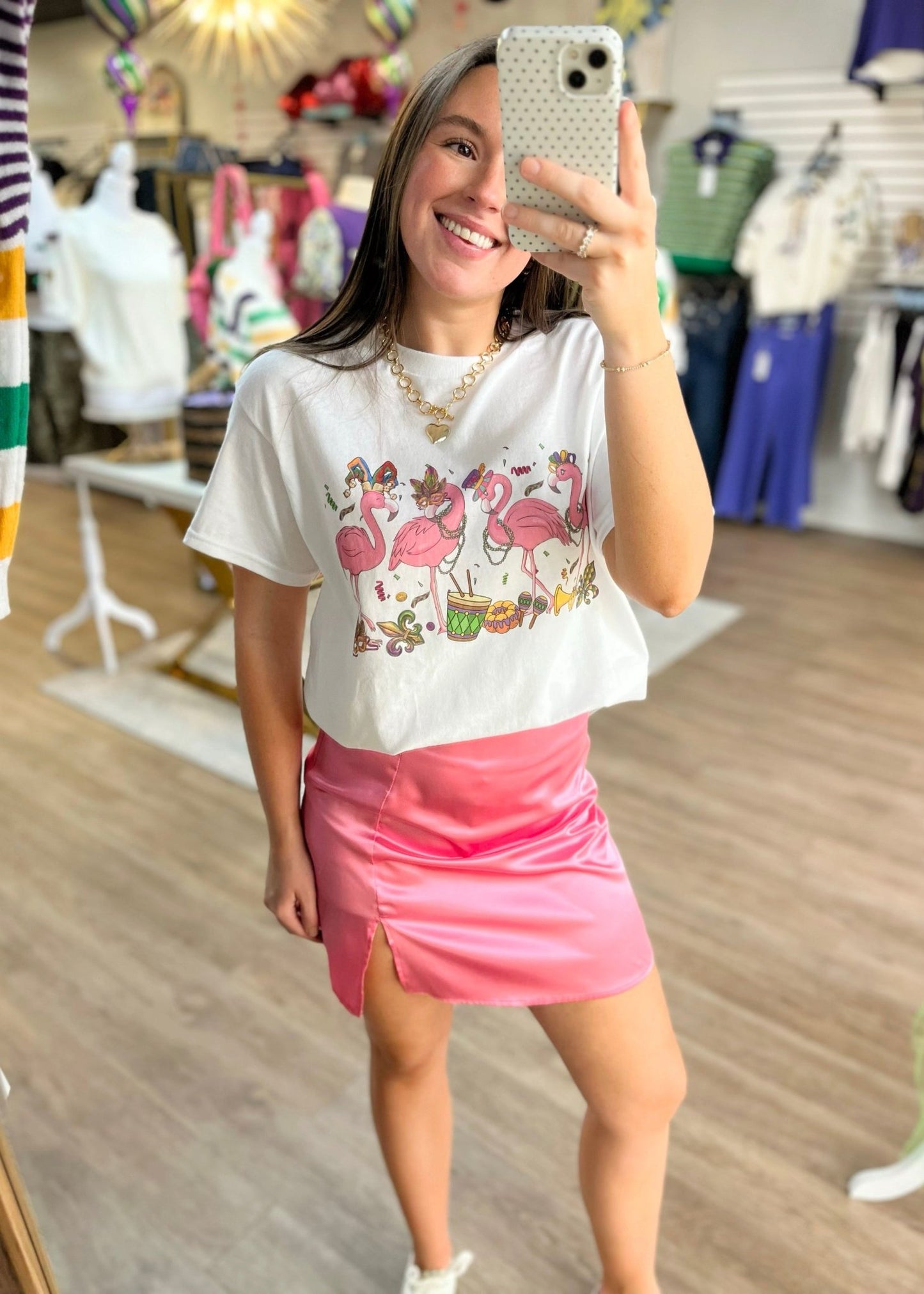 Mardi Gras Flamingo Shirt - White - ElleBoutiqueZachary