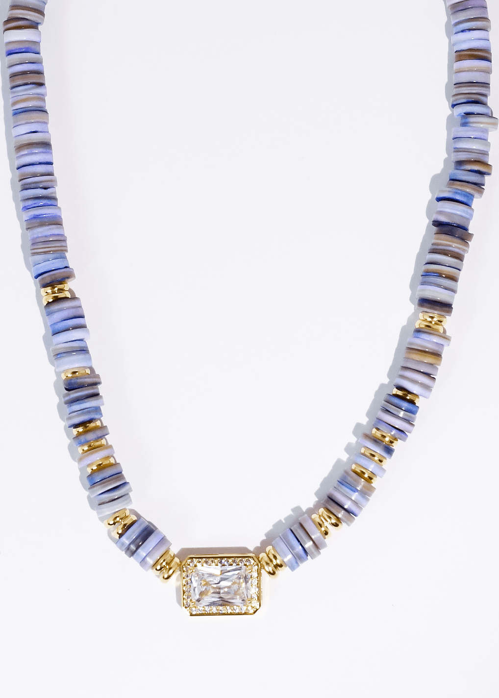 Ocean Blue Candy Gemstone Necklace with Crystal Pendant - ElleBoutiqueZachary