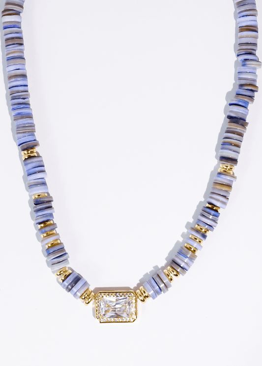 Ocean Blue Candy Gemstone Necklace with Crystal Pendant - ElleBoutiqueZachary