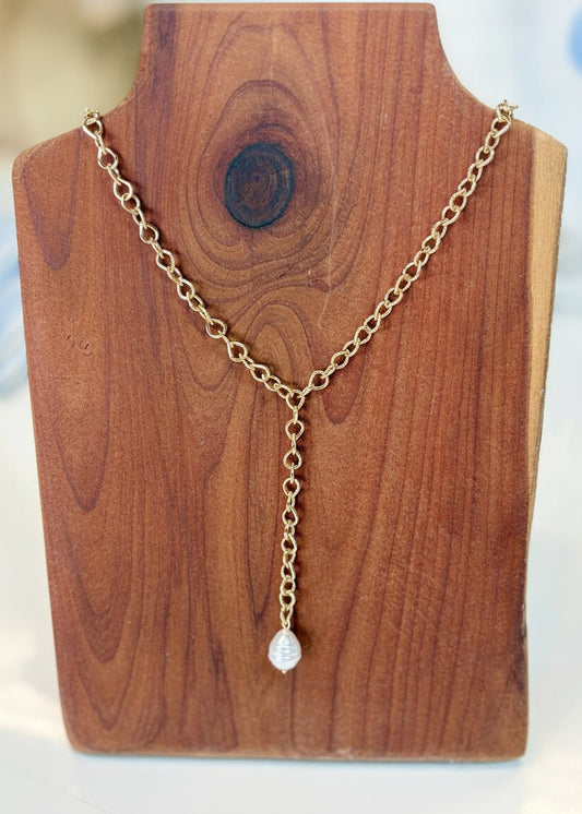 Pearl Drop Grace Chain Necklace - ElleBoutiqueZachary