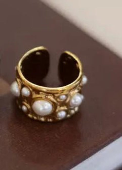 Pearl Studded Ring, Gold - 7 - ElleBoutiqueZachary