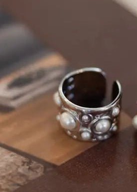 Pearl Studded Ring, Silver - ElleBoutiqueZachary