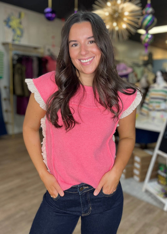 Pink Sweater w/ruffle contrast - ElleBoutiqueZachary