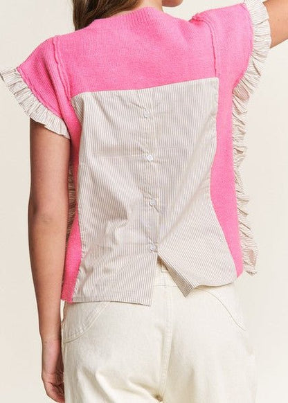 Pink Sweater w/ruffle contrast - ElleBoutiqueZachary