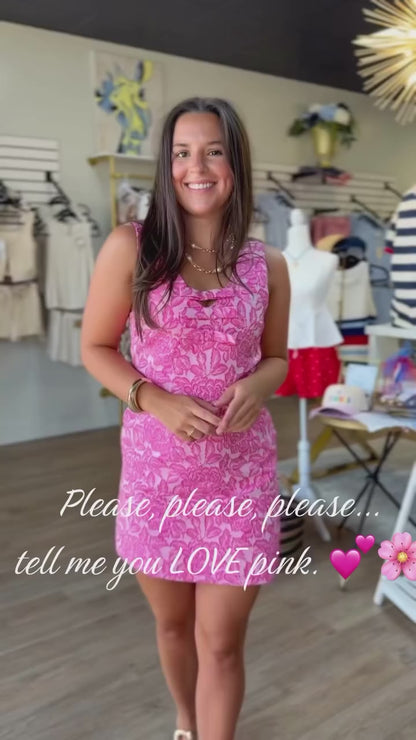 Southern Belle Bow Mini Dress – Hot Pink Floral
