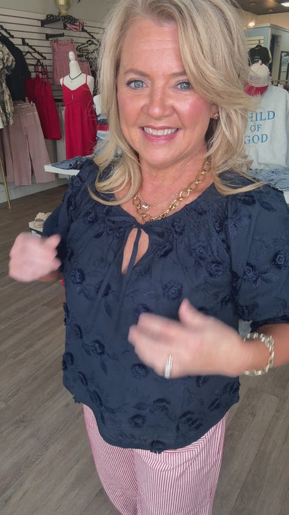 Midnight Magnolia Embroidered Top