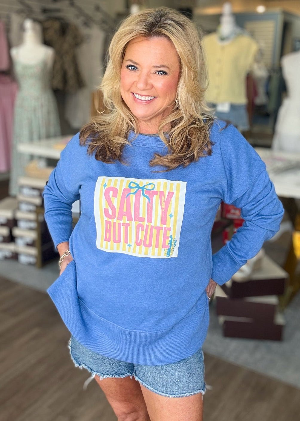 Salty But Cute Beach Graphic Sweatshirt - ElleBoutiqueZachary