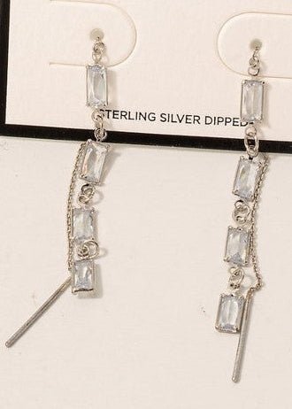 Silver Baguette Threader Earrings - ElleBoutiqueZachary