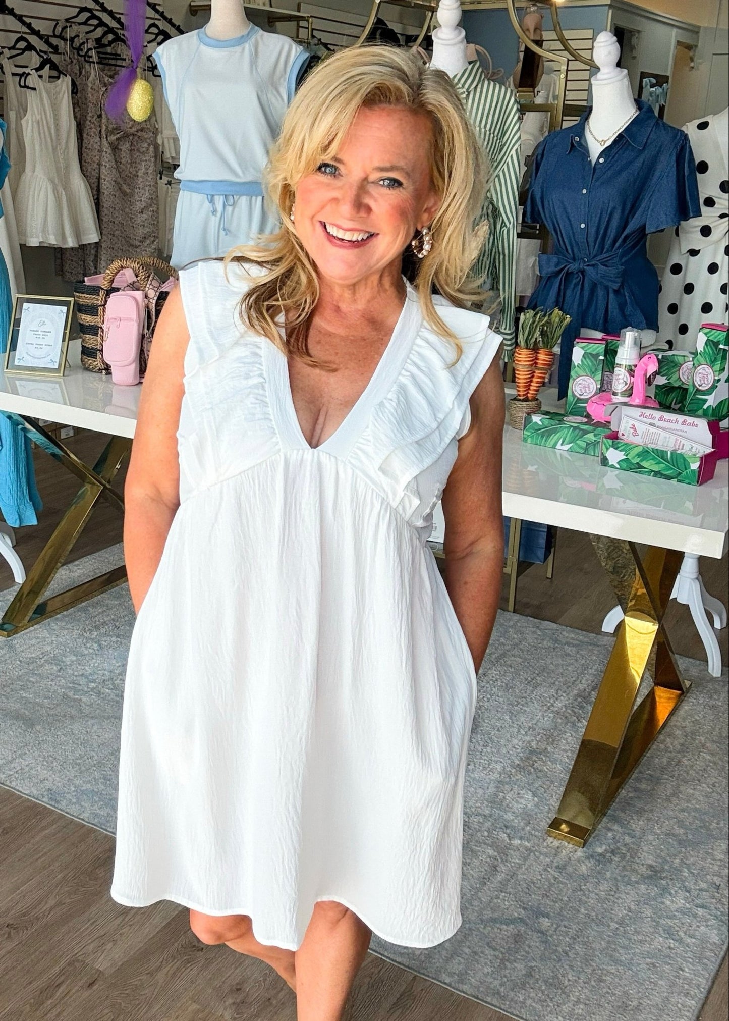 Summer Breeze White Ruffle Mini Dress - ElleBoutiqueZachary