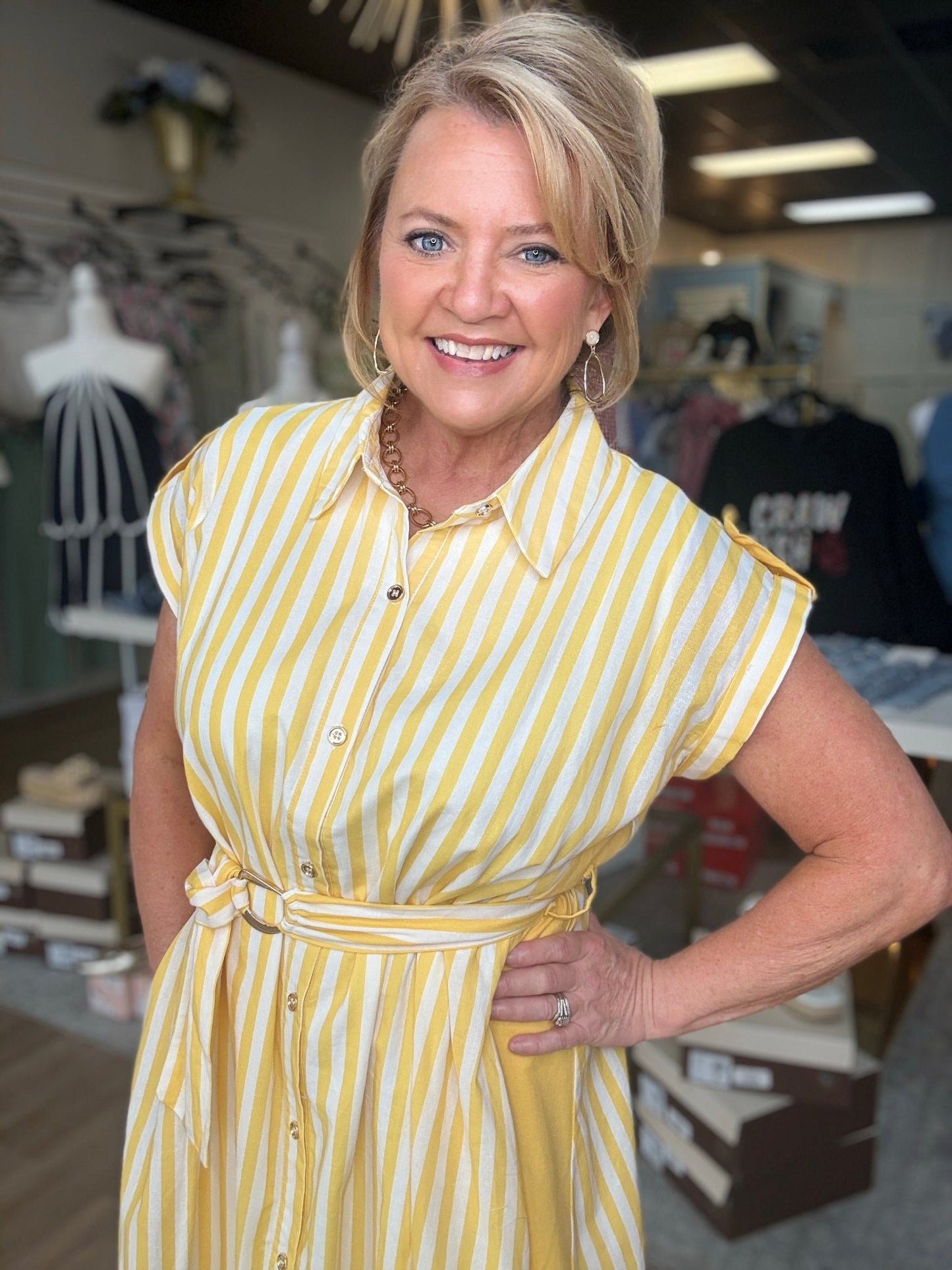 Sunbeam Stripe Belted Midi Dress - ElleBoutiqueZachary