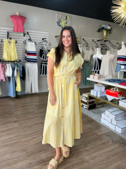 Sunbeam Stripe Belted Midi Dress - ElleBoutiqueZachary