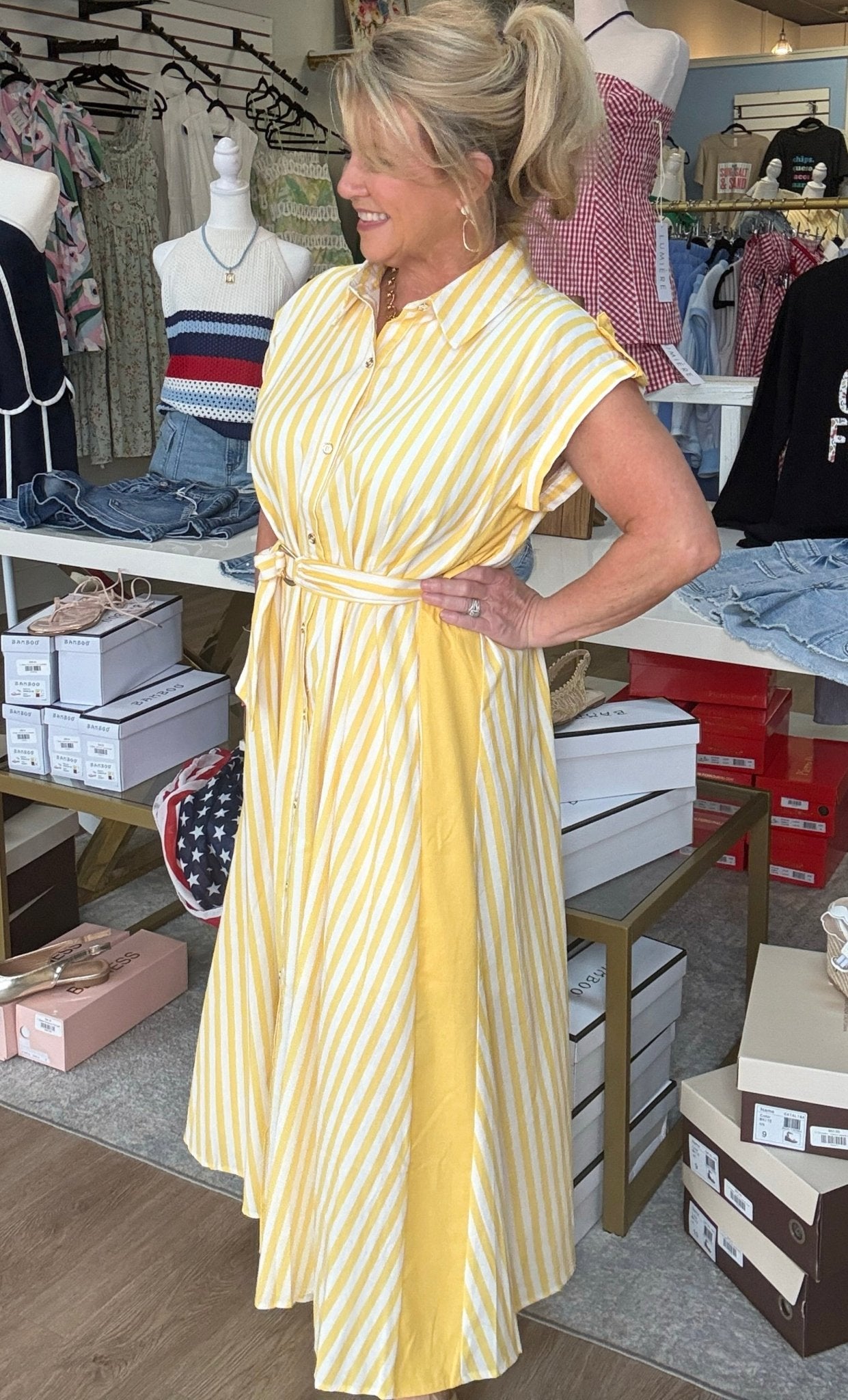 Sunbeam Stripe Belted Midi Dress - ElleBoutiqueZachary