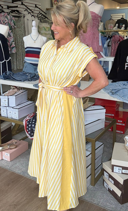 Sunbeam Stripe Belted Midi Dress - ElleBoutiqueZachary