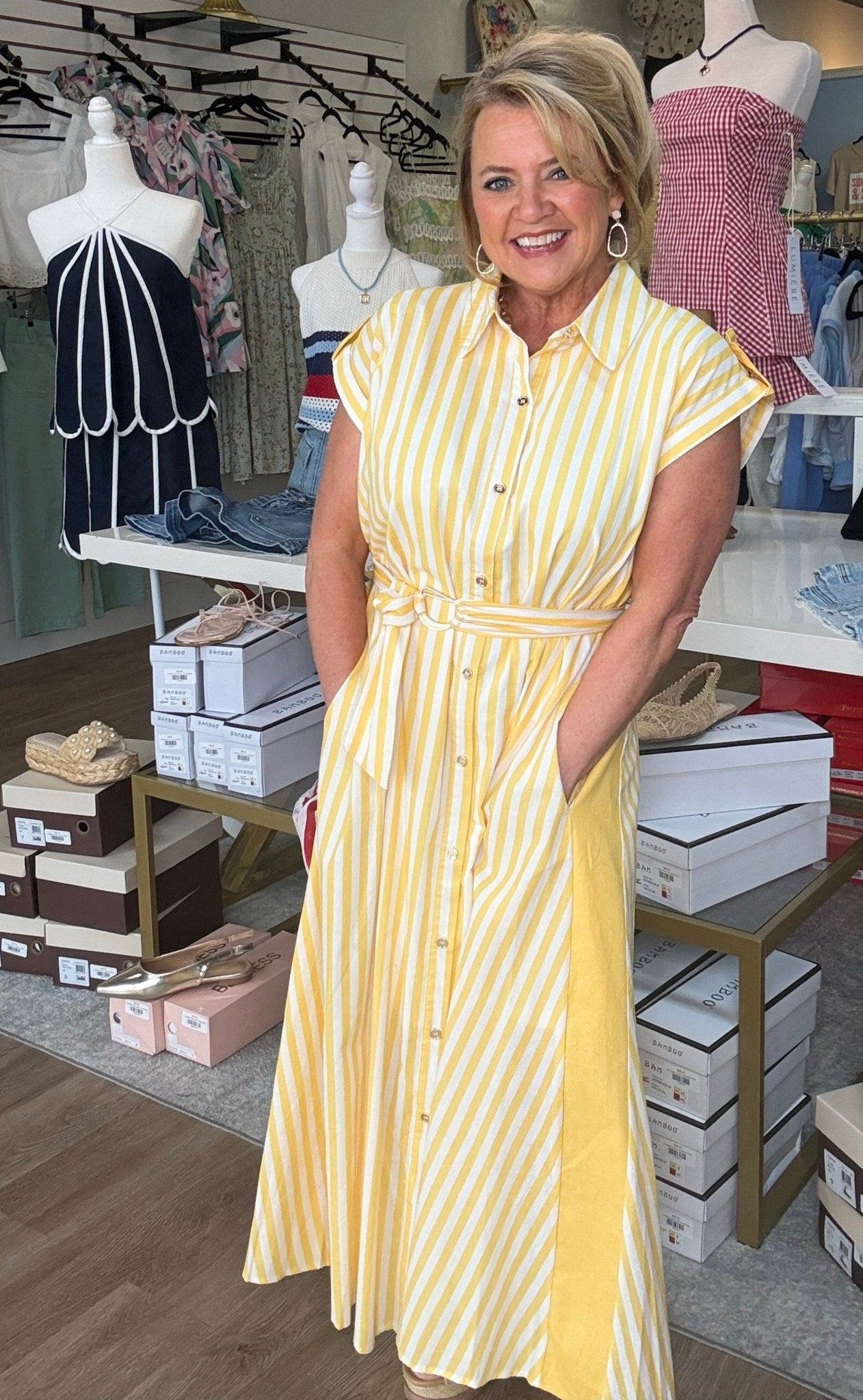 Sunbeam Stripe Belted Midi Dress - ElleBoutiqueZachary