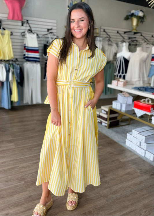 Sunbeam Stripe Belted Midi Dress - ElleBoutiqueZachary
