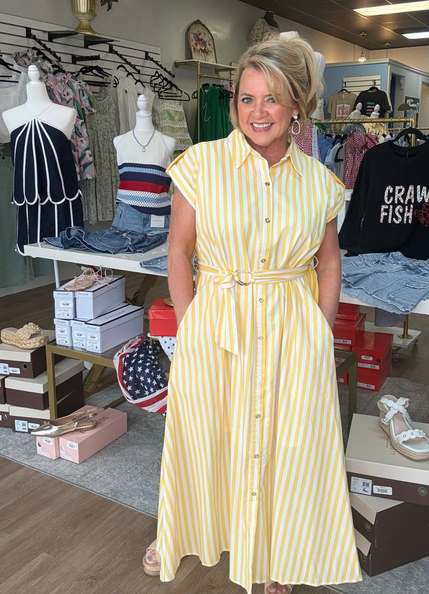 Sunbeam Stripe Belted Midi Dress - ElleBoutiqueZachary