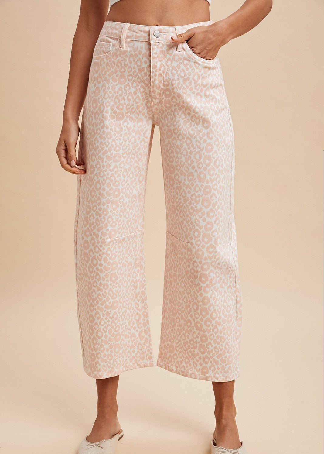 The Pink Leopard Barrel Leg Jeans - ElleBoutiqueZachary