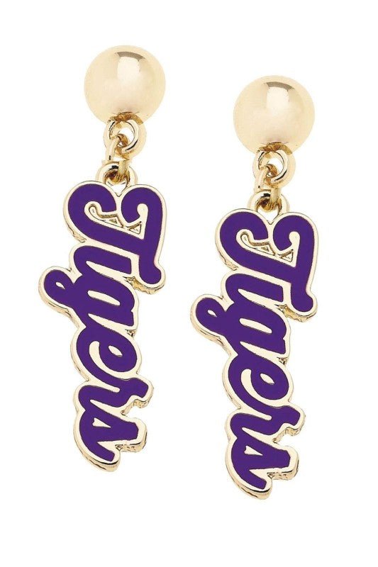 Tiger Pride Script Earrings - ElleBoutiqueZachary